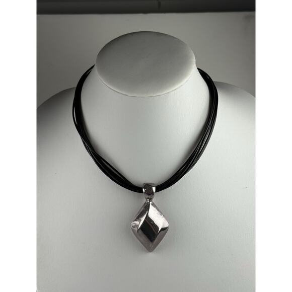 Simmon Sebbag Sterling Silver Necklace Modernist Abstract 17.5" Multi Black Cord - Picture 5 of 8